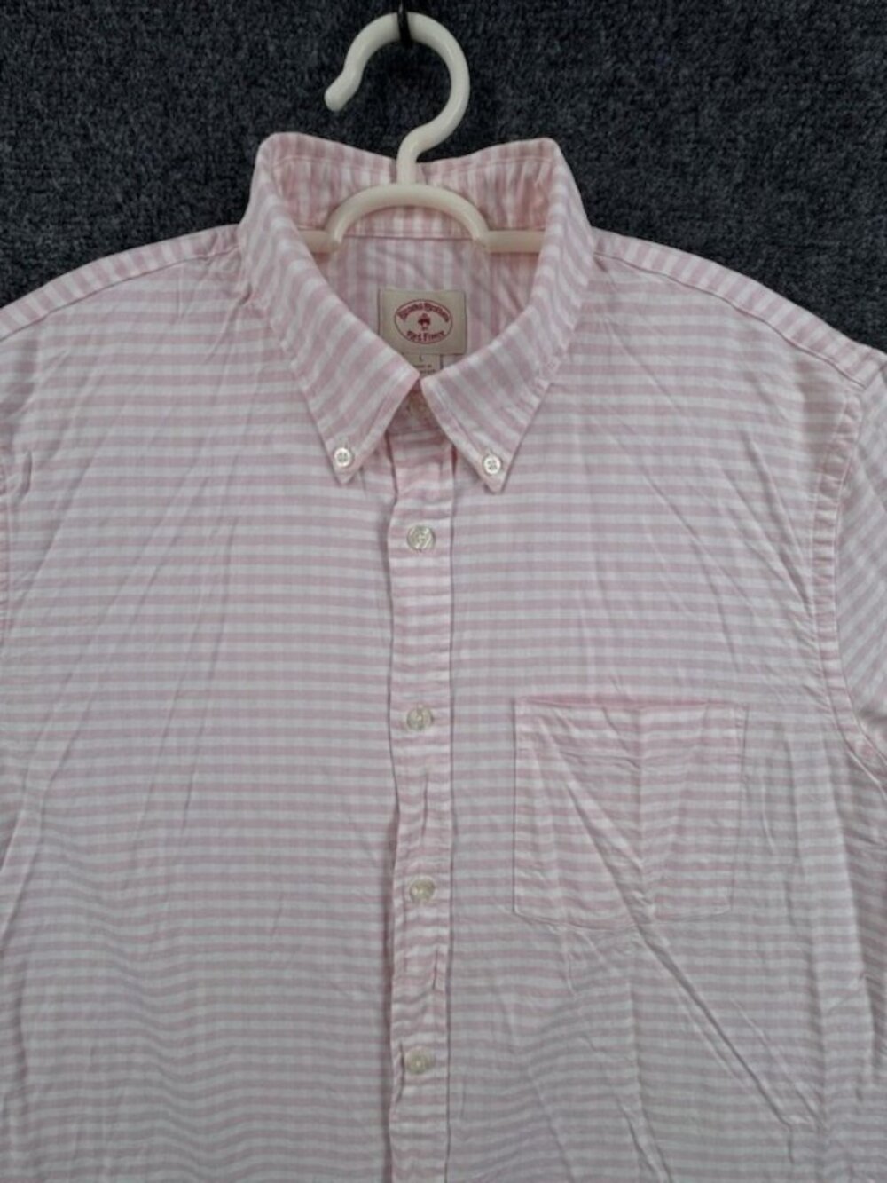 Brooks Brothers Oxford Cotton Large Button-Down Striped Pink Shirt Business Mens